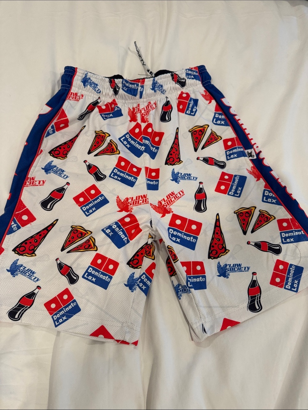 Kids White Pizza & Soda Print Athletic Shorts
